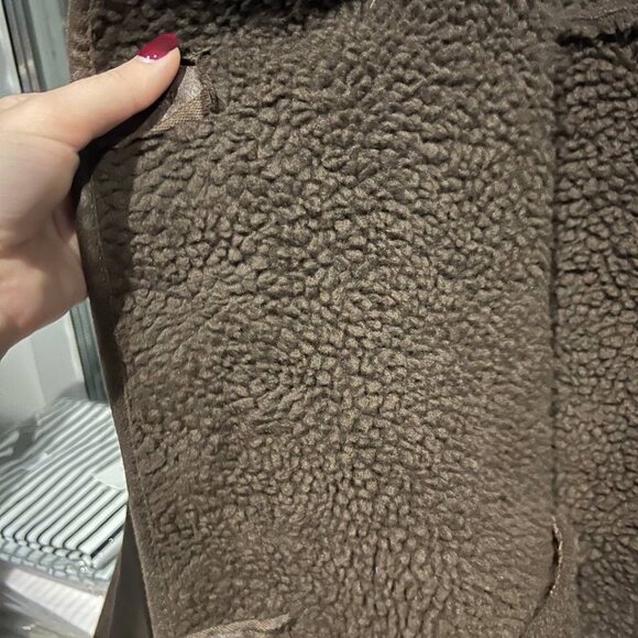 Oversized Faux Suede & Shearling Jacket - Chocolate Brown & Cozy! - Picture 3 of 4